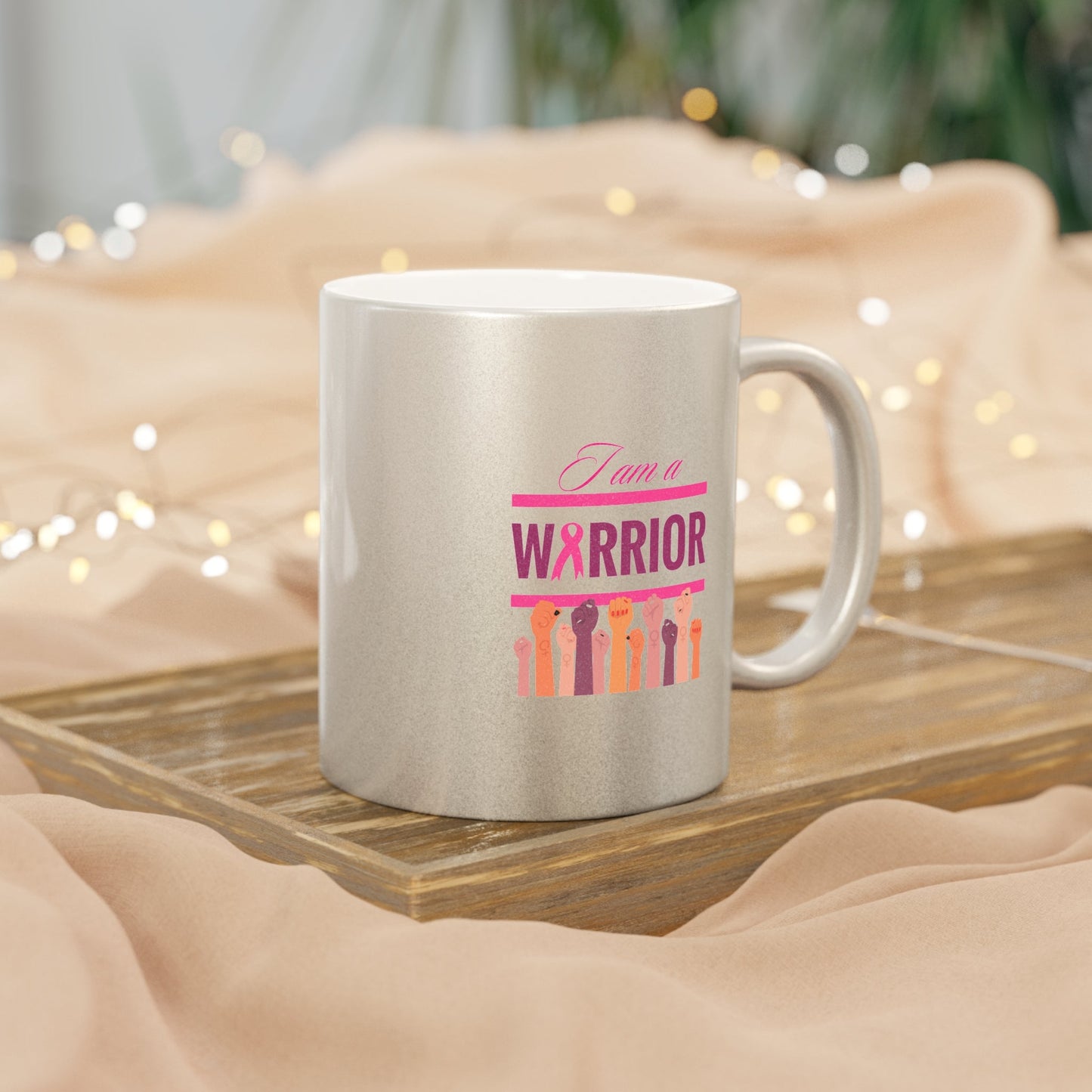 Mug - Metallic Silver, Gold - I Am A Warrior Motivational Mug
