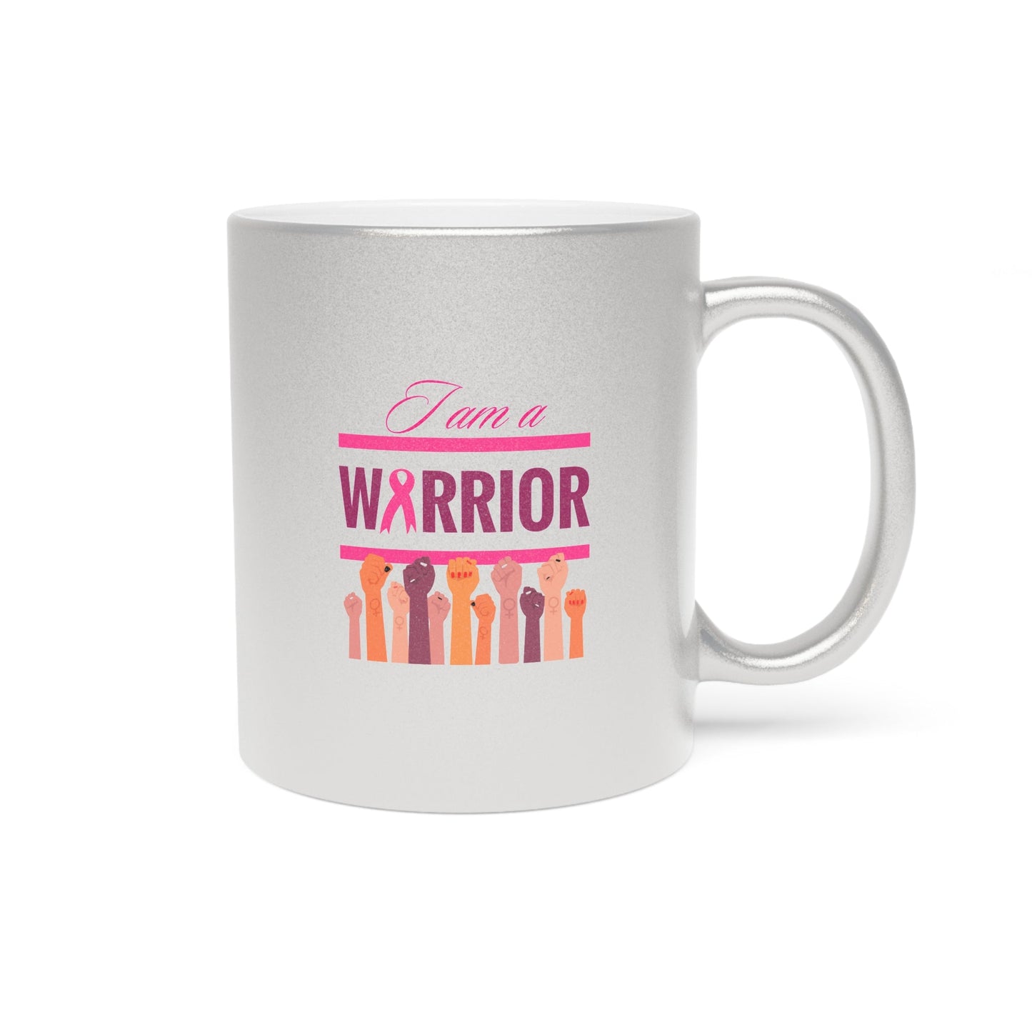 Mug - Metallic Silver, Gold - I Am A Warrior Motivational Mug
