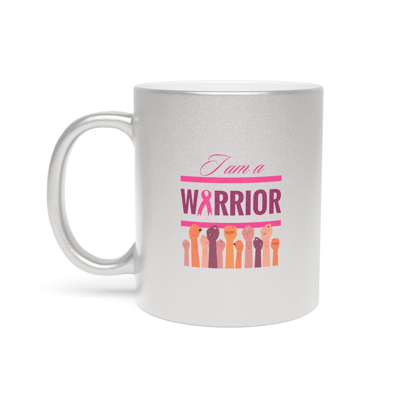 Mug - Metallic Silver, Gold - I Am A Warrior Motivational Mug