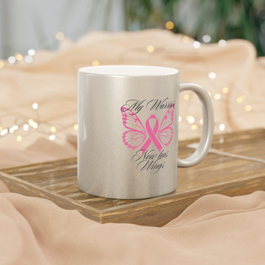 Metallic Mug - Butterfly Wings Pink Ribbon Breast Cancer Warrior