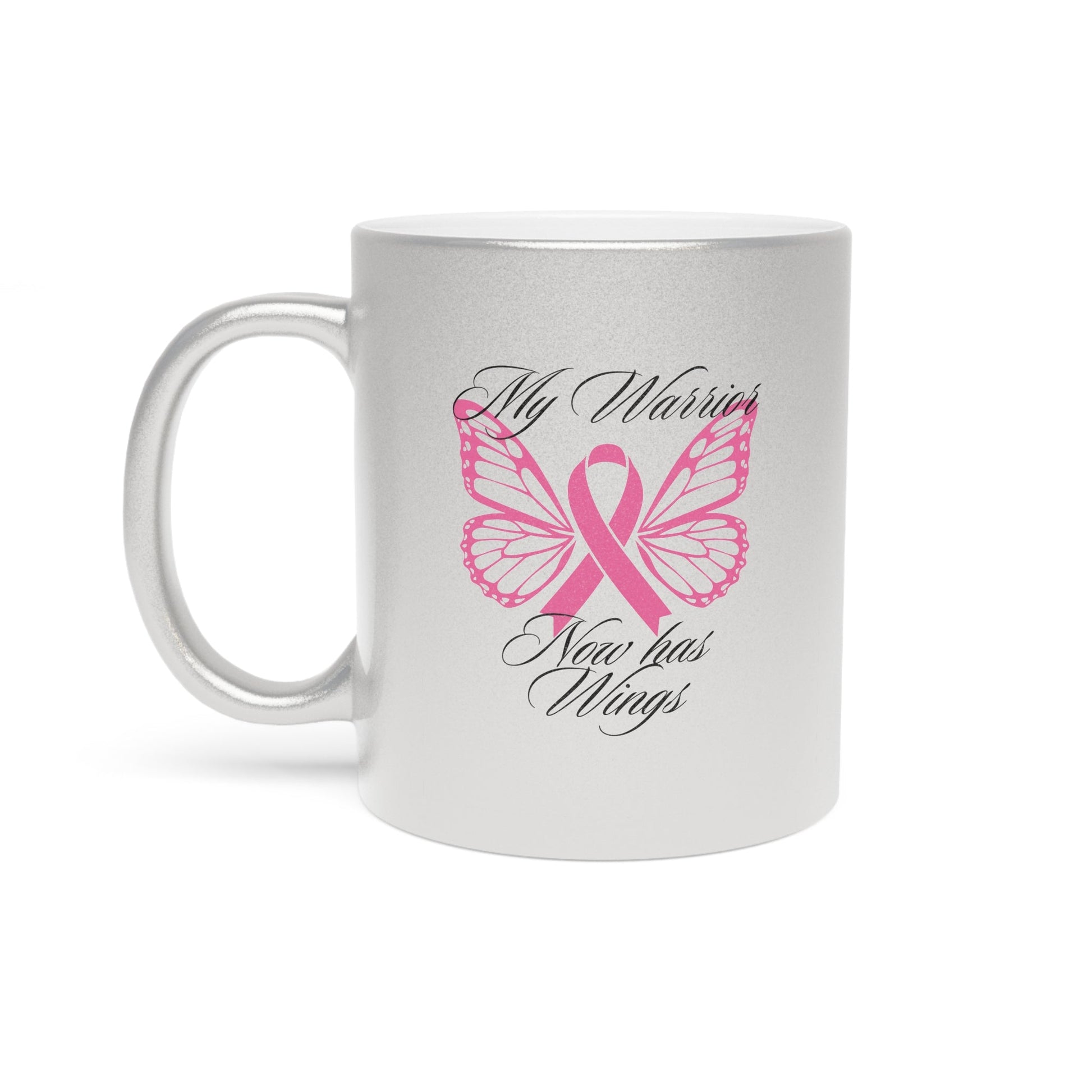 Metallic Mug - Butterfly Wings Pink Ribbon Breast Cancer Warrior