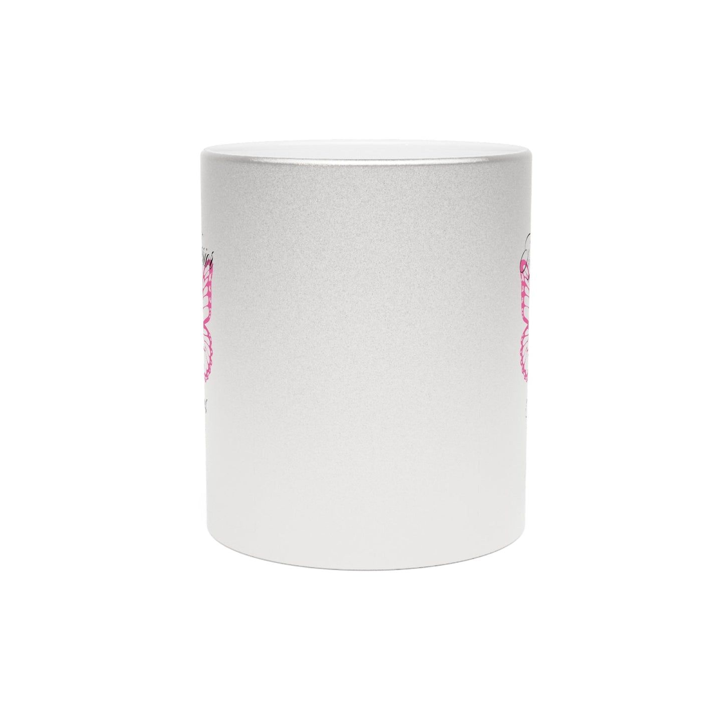 Metallic Mug - Butterfly Wings Pink Ribbon Breast Cancer Warrior