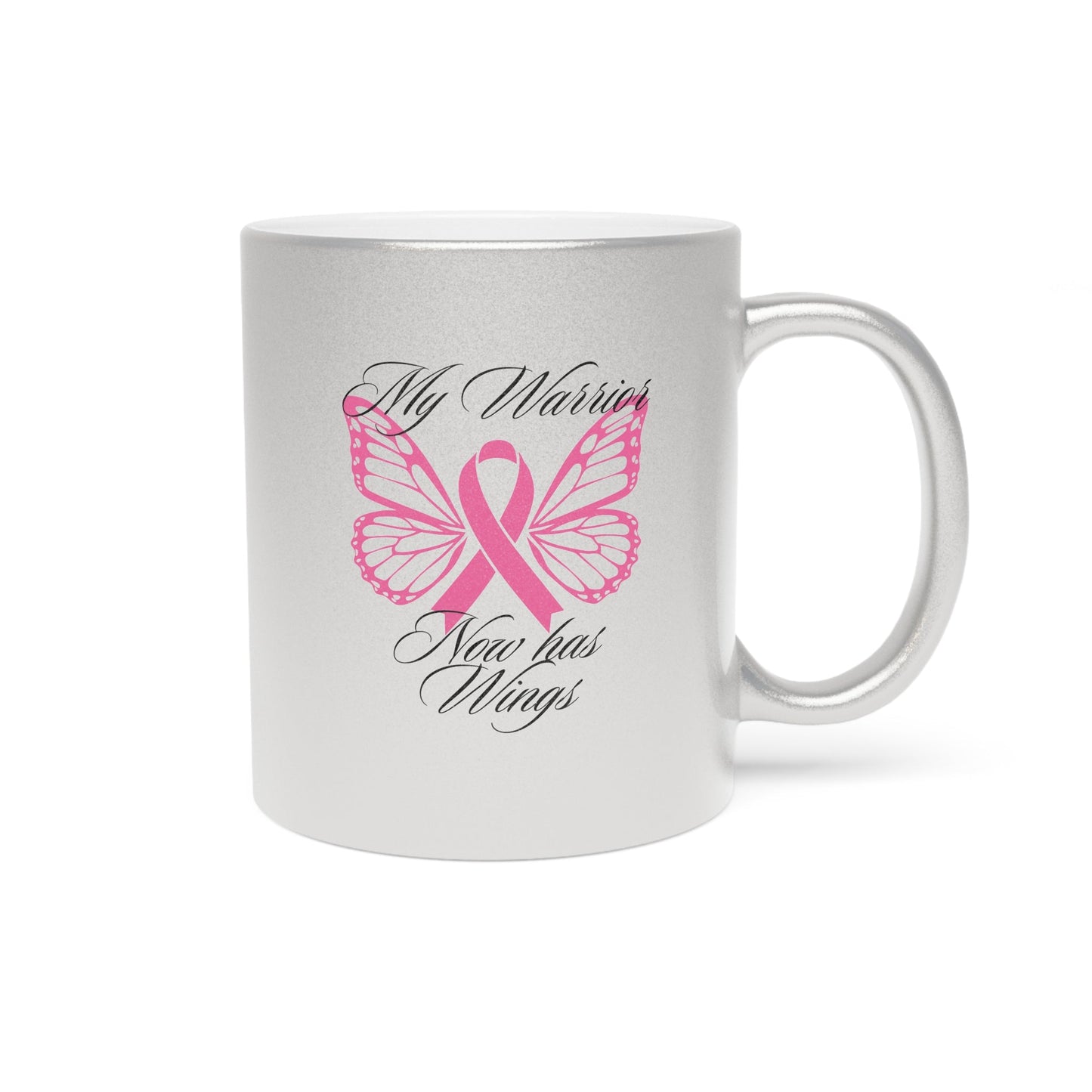 Metallic Mug - Butterfly Wings Pink Ribbon Breast Cancer Warrior