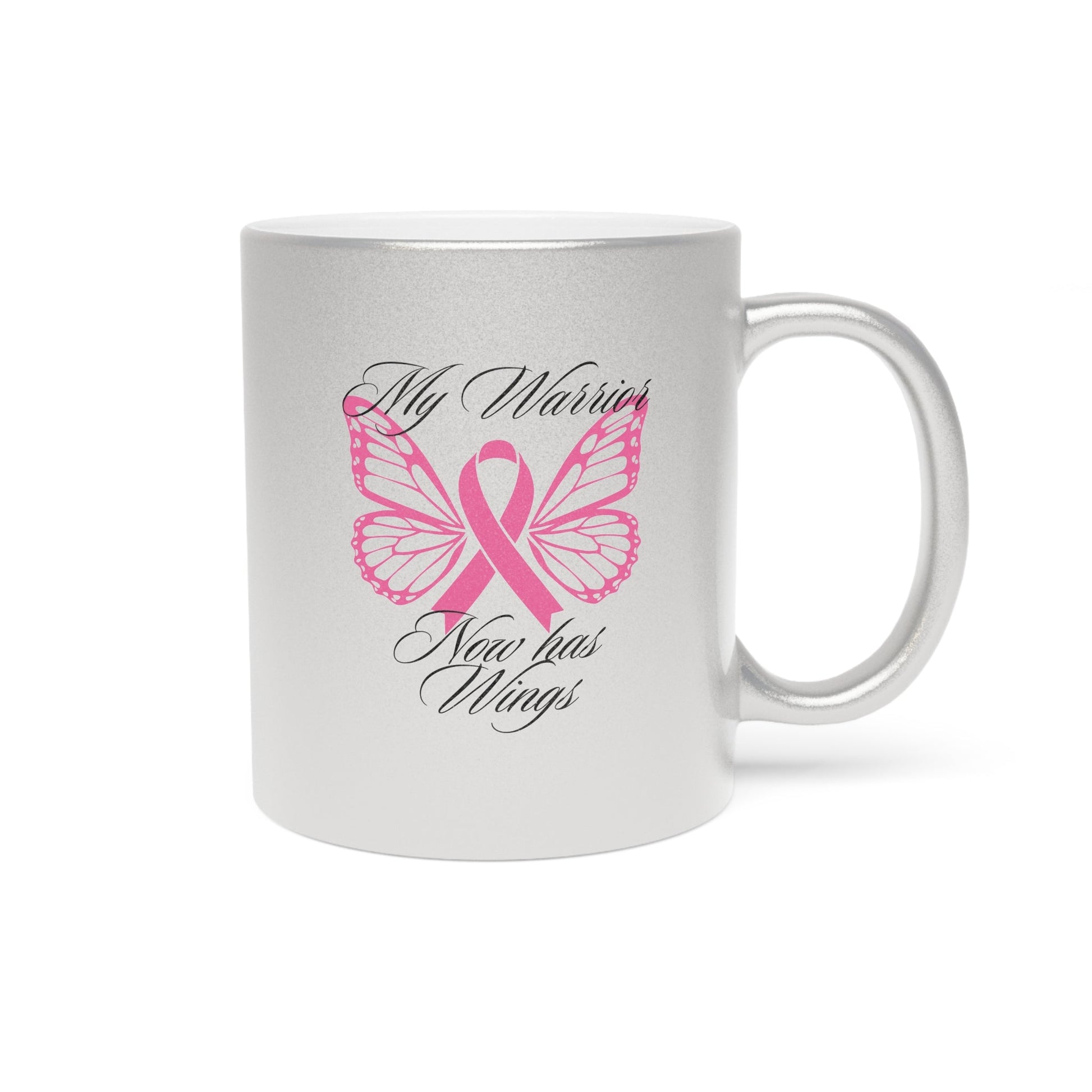 Metallic Mug - Butterfly Wings Pink Ribbon Breast Cancer Warrior