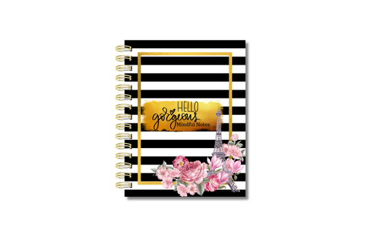 Hello Gorgeous Notebook with floral and Eiffel Tower design cover.